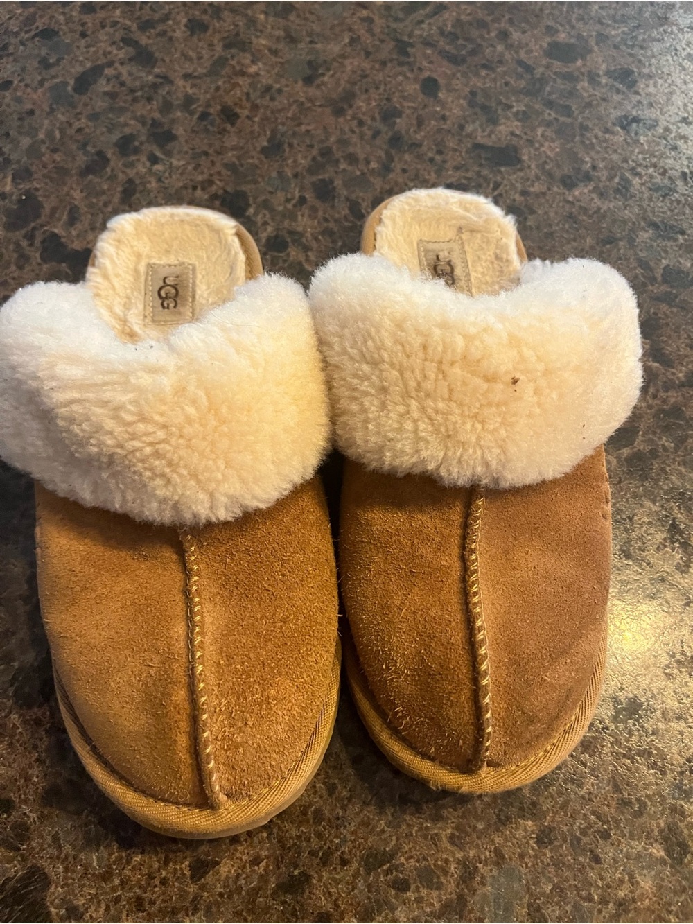 UGG Kids Chestnut Suede Slip-On Shearling Clog